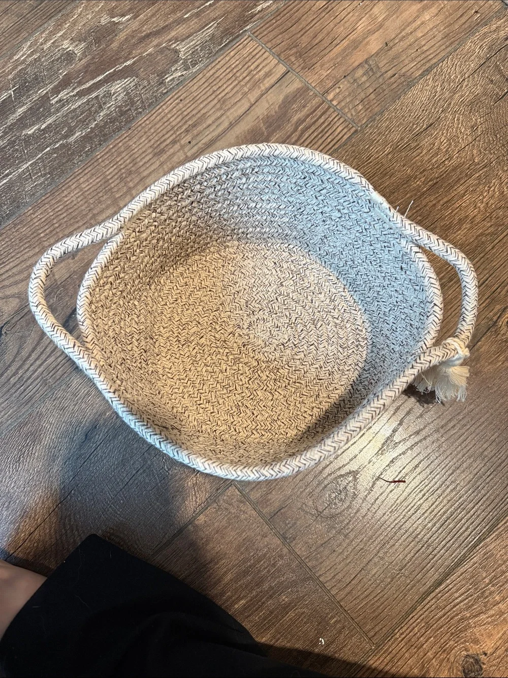 Woven Rope Storage Basket with Tassel - Cream